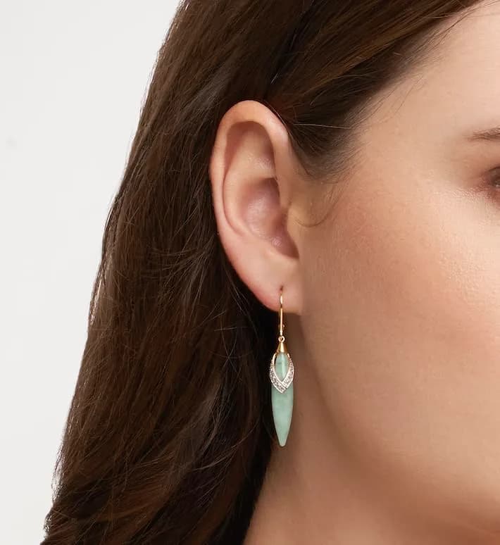Morgan & Paige Silver 18k Yellow Gold Plated Green Jade Leaf Earrings | Elegant Drop & Dangle Jewelry thumbnail 2