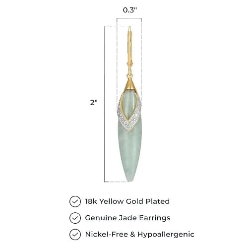 Morgan & Paige Silver 18k Yellow Gold Plated Green Jade Leaf Earrings | Elegant Drop & Dangle Jewelry thumbnail 4