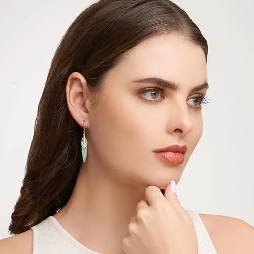 Morgan & Paige Silver 18k Yellow Gold Plated Green Jade Leaf Earrings | Elegant Drop & Dangle Jewelry thumbnail 5