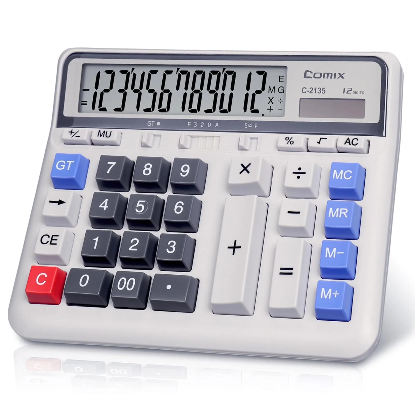 Comix Desktop Calculator 12 Digits White | Large Button, Clear LCD Display for Office & Home - main product image