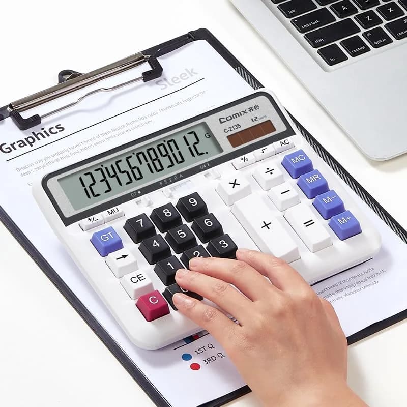 Comix Desktop Calculator 12 Digits White | Large Button, Clear LCD Display for Office & Home thumbnail 9