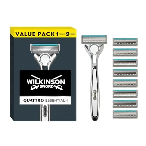 Wilkinson Sword Quattro Titanium Razor for Men | Sensitive Comfort with 9 Blades (9 Count) | Smooth & Precise Shave thumbnail 1