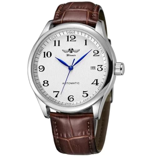 VIGOROSO Men's Automatic Mechanical Watch with White Dial & Brown Leather Strap | 40mm Case thumbnail 1