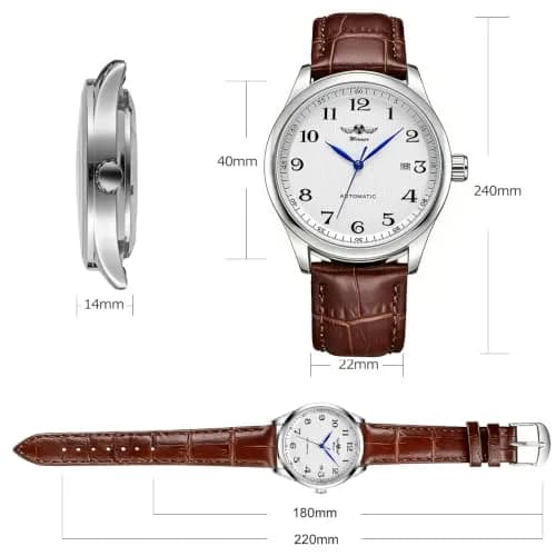 VIGOROSO Men's Automatic Mechanical Watch with White Dial & Brown Leather Strap | 40mm Case thumbnail 5
