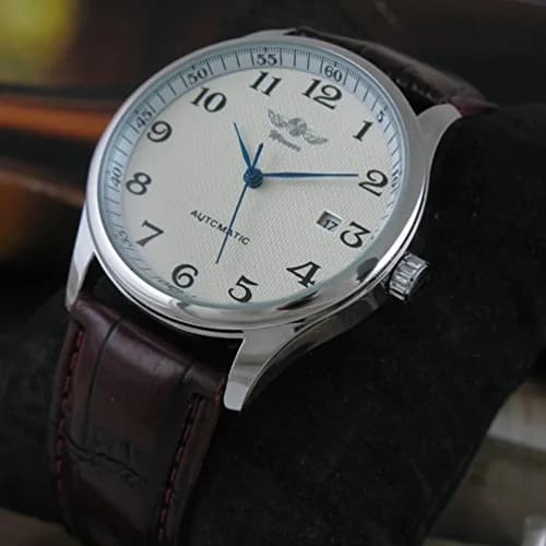 VIGOROSO Men's Automatic Mechanical Watch with White Dial & Brown Leather Strap | 40mm Case thumbnail 7