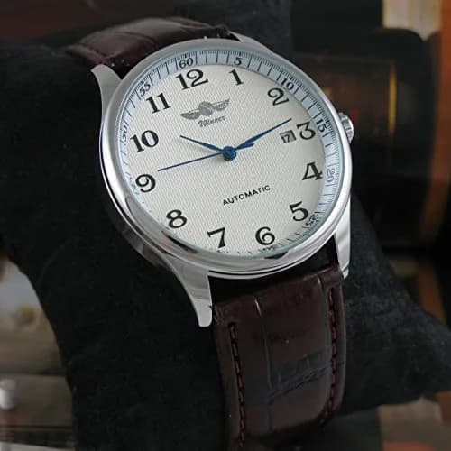 VIGOROSO Men's Automatic Mechanical Watch with White Dial & Brown Leather Strap | 40mm Case thumbnail 8