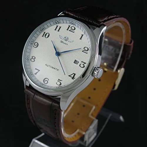 VIGOROSO Men's Automatic Mechanical Watch with White Dial & Brown Leather Strap | 40mm Case thumbnail 9