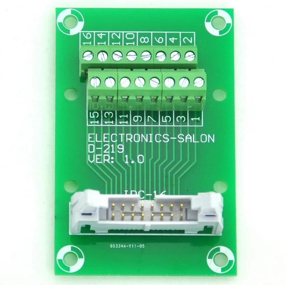 Electronics-Salon IDC16 2x8Pin Flat Ribbon Cable Breakout Board Module 2.54mm Pitch | 16-Pin IDC Connector with Terminal Block - main product image