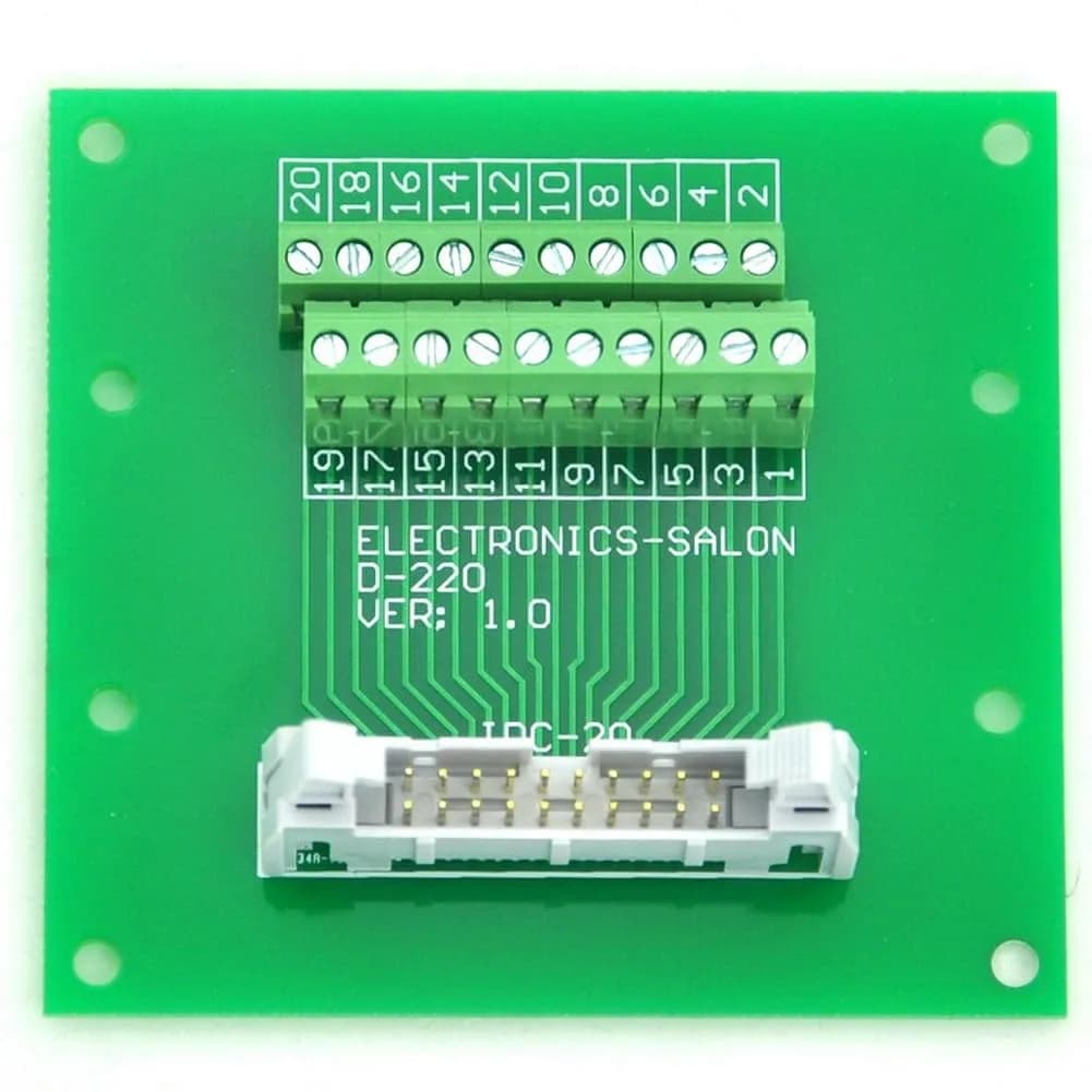 Electronics-Salon IDC16 2x8Pin Flat Ribbon Cable Breakout Board Module 2.54mm Pitch | 16-Pin IDC Connector with Terminal Block — IDC20 2x10Pin