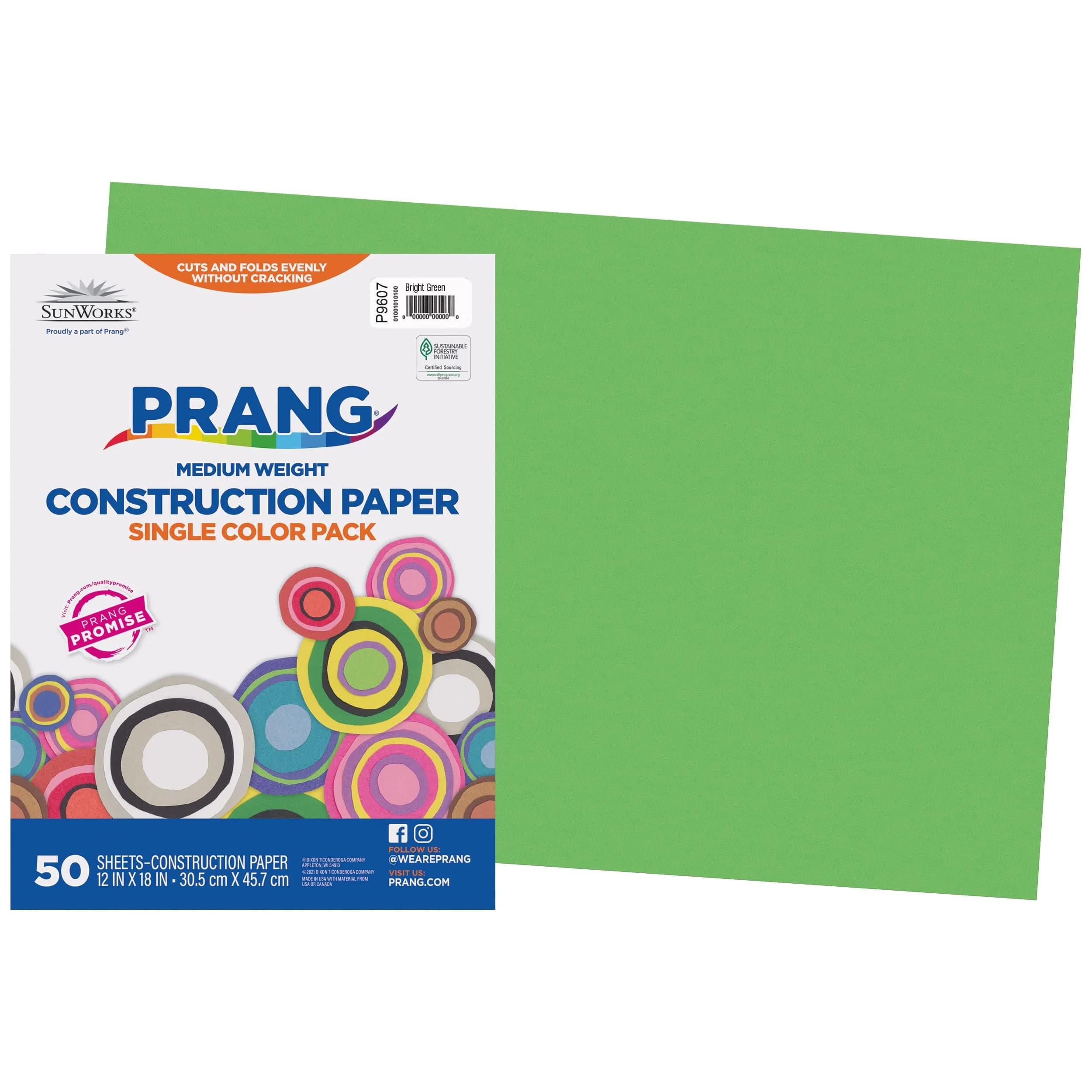 Prang Bright Green Construction Paper 12" x 18" 50 Sheets | Heavyweight Art Paper for Crafts