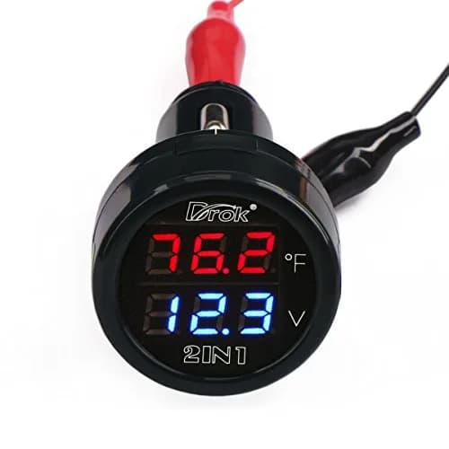 DROK Digital DC Voltage & Temperature Monitor 12V/24V | 10-170°F Battery Voltmeter Thermometer thumbnail 1