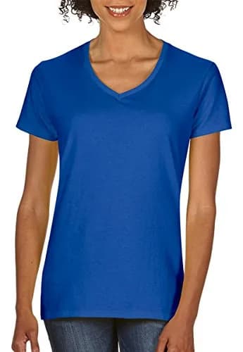 Gildan Women's V-Neck T-Shirt Royal Blue 156 g (5.5 oz) | Breathable 100% Cotton for Daily Wear thumbnail 1