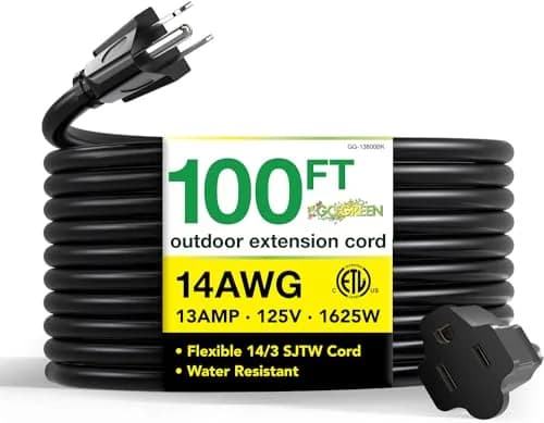 GoGreen Power GG-13800BK 14/3 SJTW Outdoor Extension Cord 30.48 m (100 ft) | Heavy Duty Contractor Grade thumbnail 1
