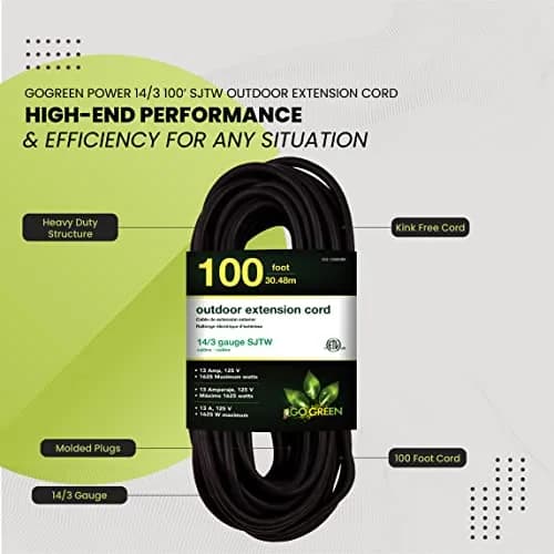 GoGreen Power GG-13800BK 14/3 SJTW Outdoor Extension Cord 30.48 m (100 ft) | Heavy Duty Contractor Grade thumbnail 5