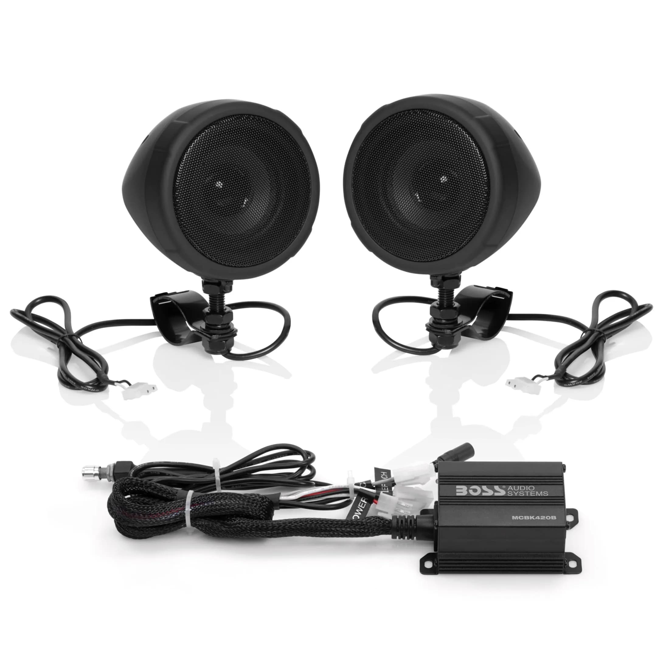 BOSS Audio Systems MCBK420B Motorcycle Speakers & 2 Channel Amp Package | Bluetooth Weatherproof Audio