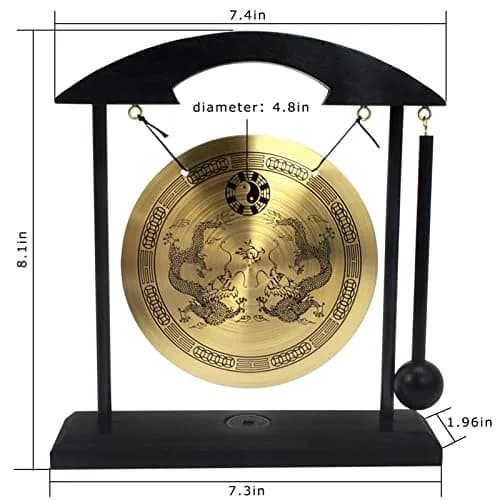 fengshuisale Brass Desktop Gong with Stand & Red String Bracelet 21cm (8.3") | Soothing Low Tone for Meditation thumbnail 3