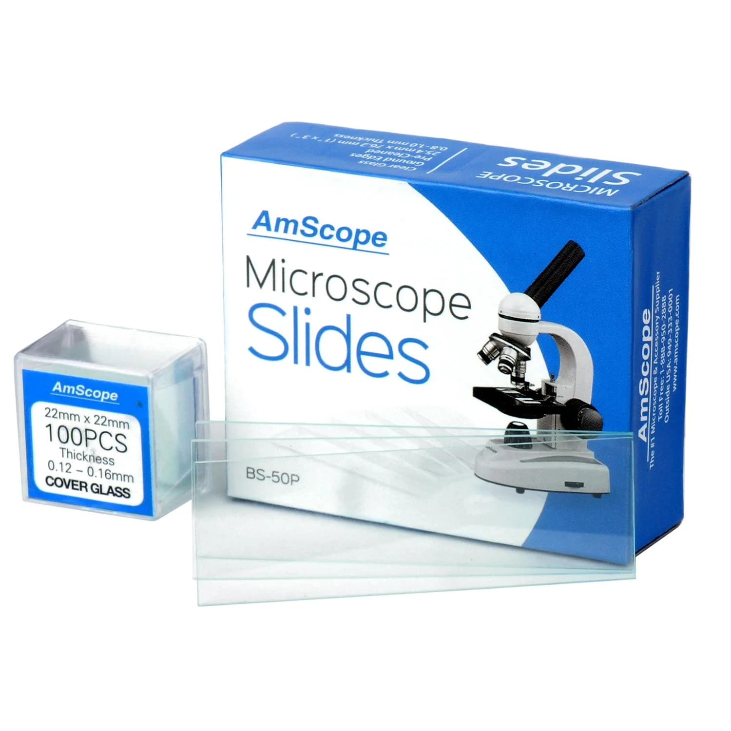 AmScope Microscope Slides & Cover Slips 50/100 Count | Optical Glass, Factory-Sealed - main product image