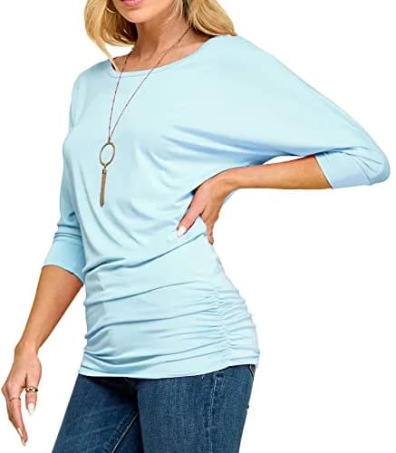 Made By Johnny Womens 3/4 Sleeve Drape Top S Aqua | Casual, Rayon Blend, Comfort Fit thumbnail 1