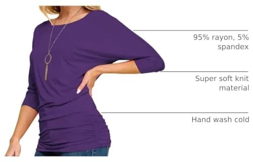 Made By Johnny Womens 3/4 Sleeve Drape Top Large Dark Purple | Casual Oversized Tunic with Drop Shoulders thumbnail 4
