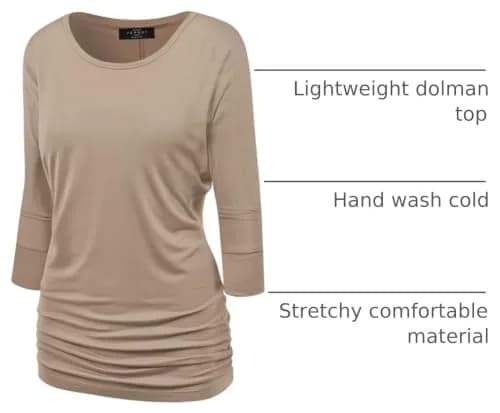 Made By Johnny MBJ WT822 Womens 3/4 Sleeve Drape Top L Taupe | Casual Oversize Tunic for Women thumbnail 4
