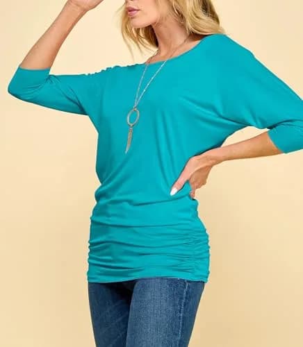 Made By Johnny Womens Tunic L Jade | Casual 3/4 Sleeve Drape Top thumbnail 6