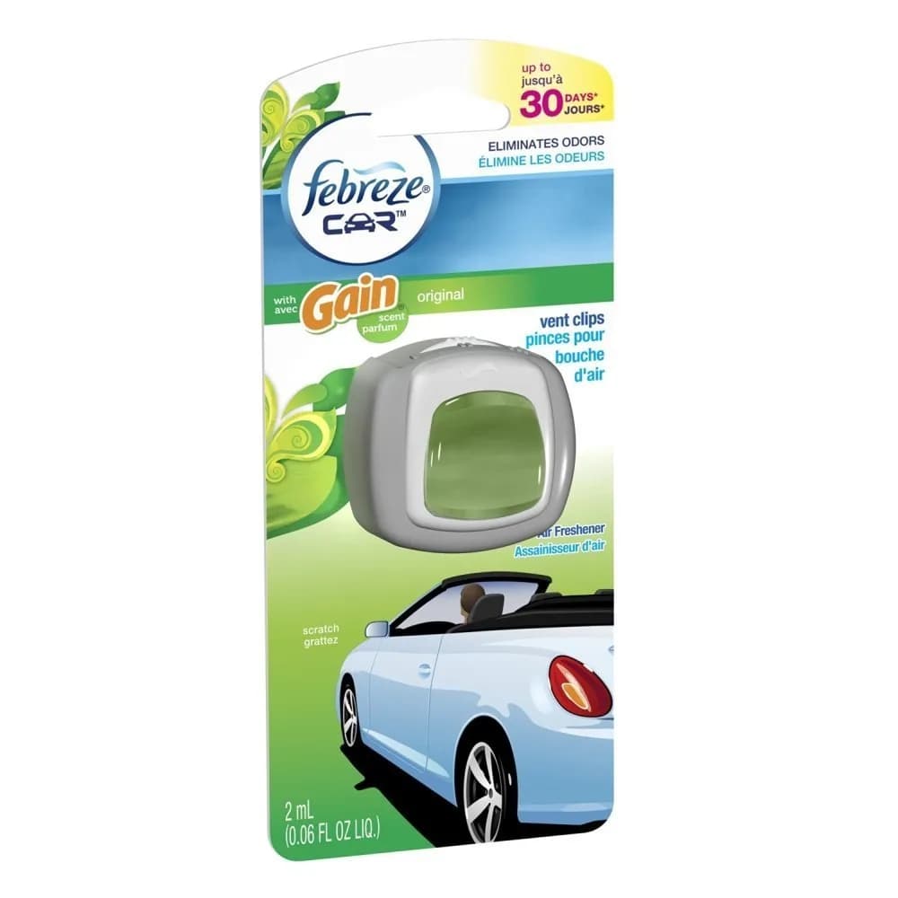 Febreze Car Vent Clip Air Freshener, Gain Original Scent, 0.06 Fl Oz (Pack of 2) | Eliminates Odors