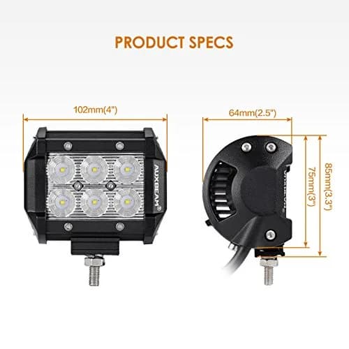 Auxbeam LED Light Bar 4" 18W Flood Beam Off Road Lights | IP67 Waterproof, 1260-1800lm, 6000K, Heavy Duty Aluminum thumbnail 2