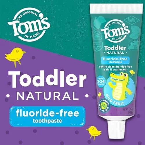 Tom's of Maine Toddler Fluoride-Free Toothpaste Mild Fruit 3 Pack 52.5ml (1.75oz Per Tube) | Gentle Cleaning for Ages 3-24 Months thumbnail 2