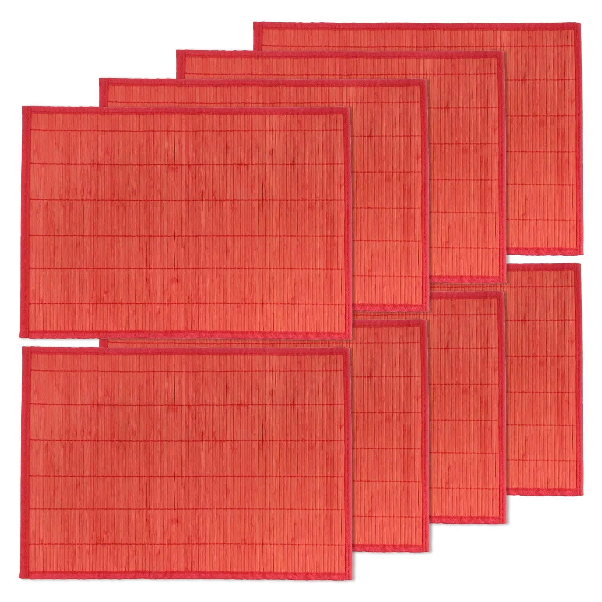 BambooMN Bamboo Placemat - 18" x 13" | Reversible, Natural Bamboo, 4 pcs — Red