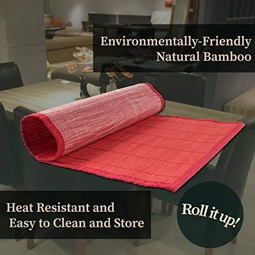 BambooMN Bamboo Placemat 18" x 13" | Red, 8 pcs, Reversible & Heat-Resistant thumbnail 3