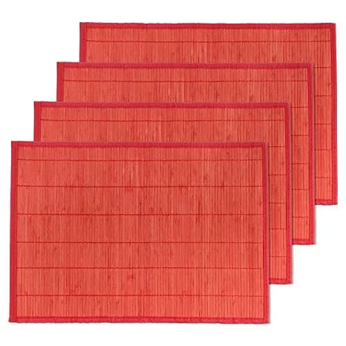 BambooMN Bamboo Placemat 18" x 13" | Red, 4 pcs, Reversible & Eco-Friendly thumbnail 1