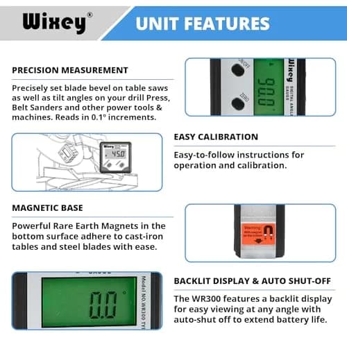 Wixey Digital Angle Gauge for Table Saw & Miter Saw, Magnetic | Precise, Backlit LCD, Magnetic Base thumbnail 2