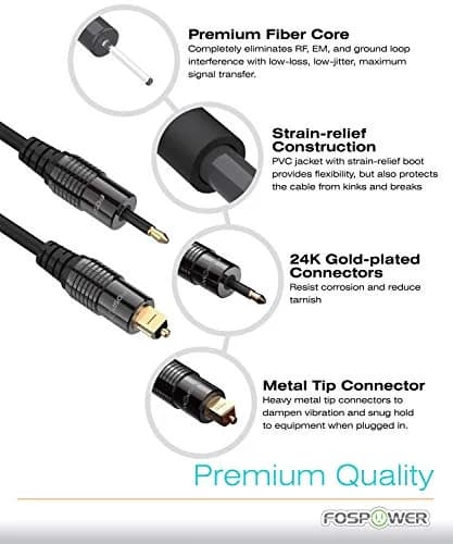 FosPower 24K Gold Plated Toslink to Mini Toslink Optical Audio Cable, 3 FT | High-Quality Digital Connection for India thumbnail 6