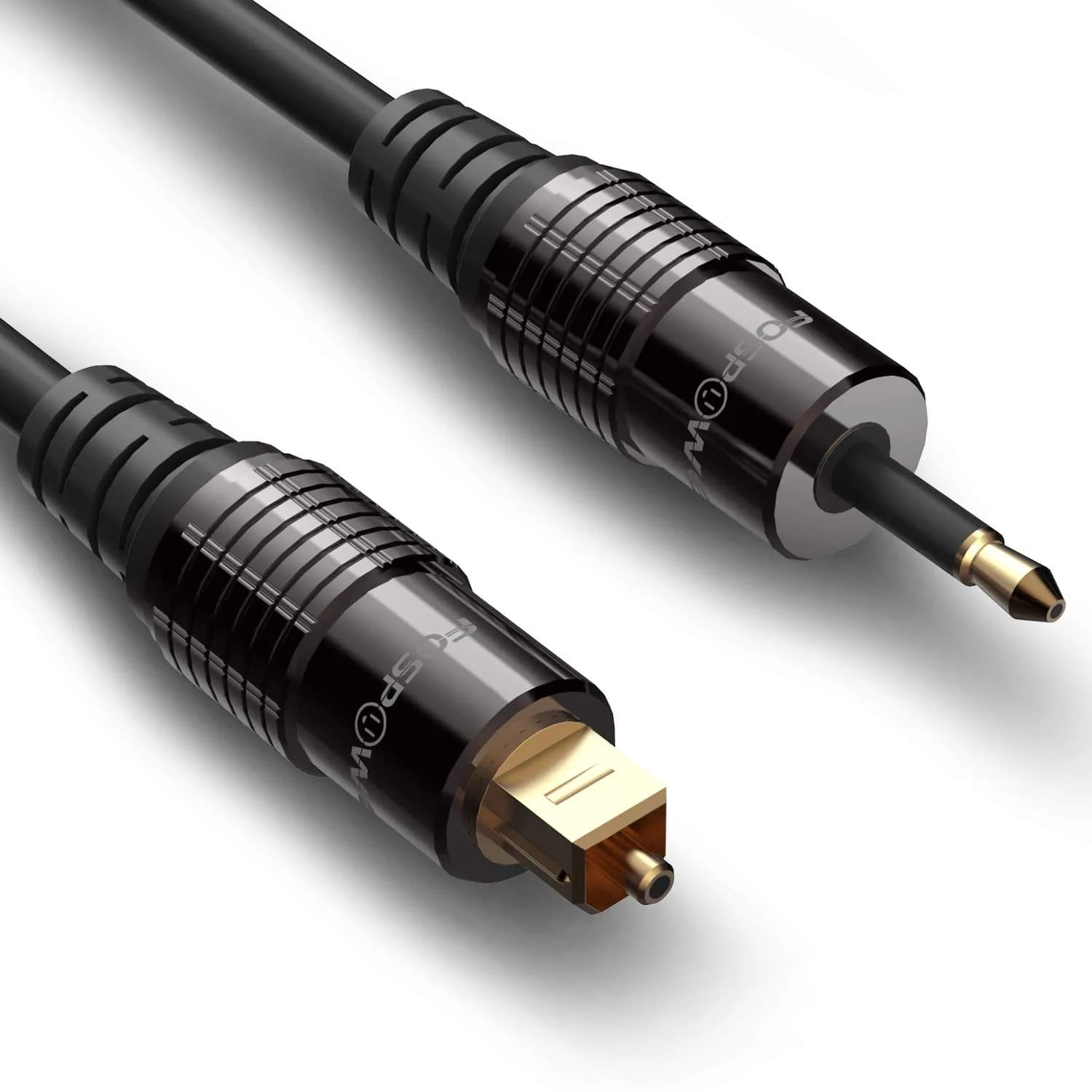 FosPower 24K Gold Plated Toslink to Mini Toslink Optical Cable 6ft | Supports 5.1/7.1 Surround Sound — Black