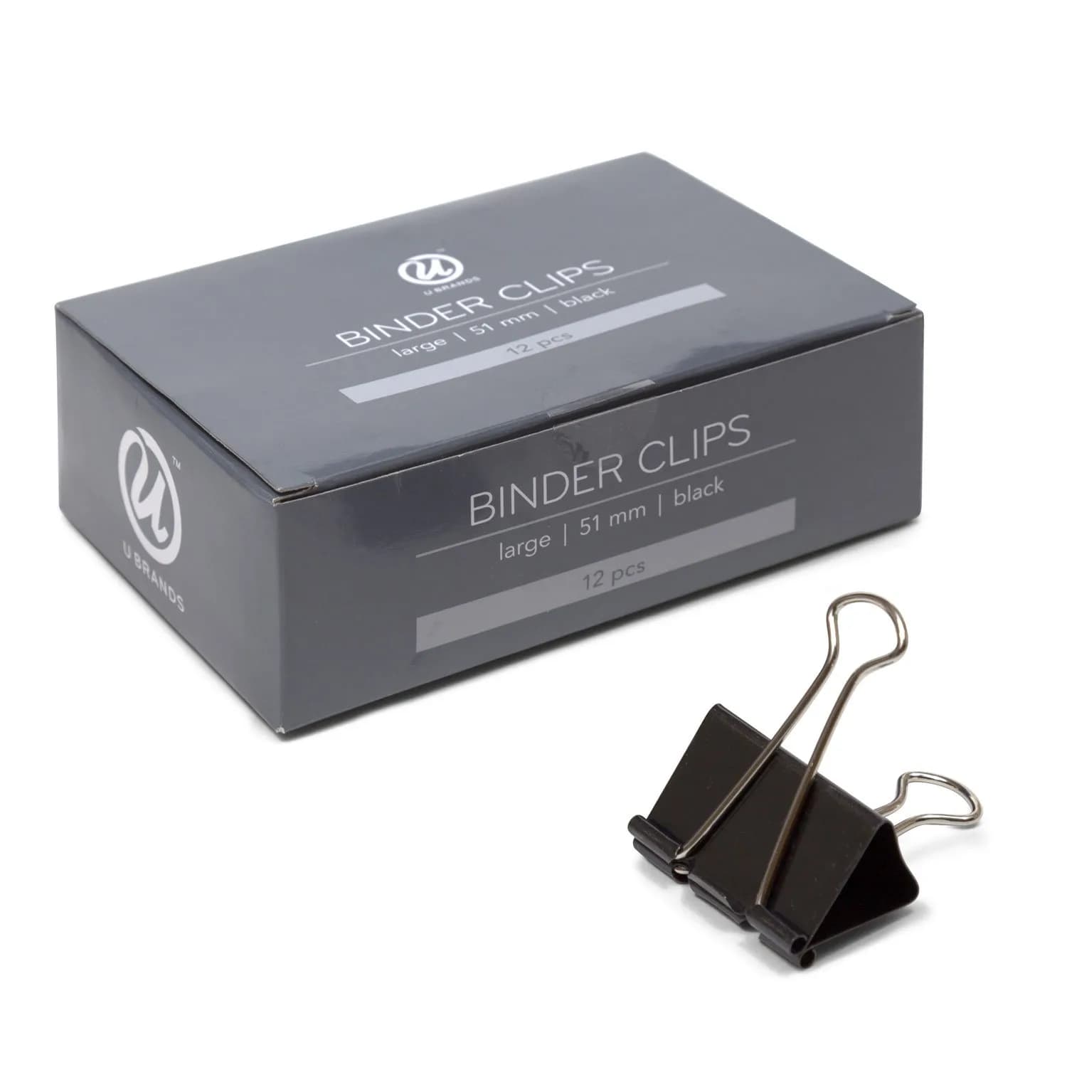 U Brands Large Binder Clips 2-Inch Width, 1-Inch Capacity, 12-Count | Classic Black & Silver Steel — Large