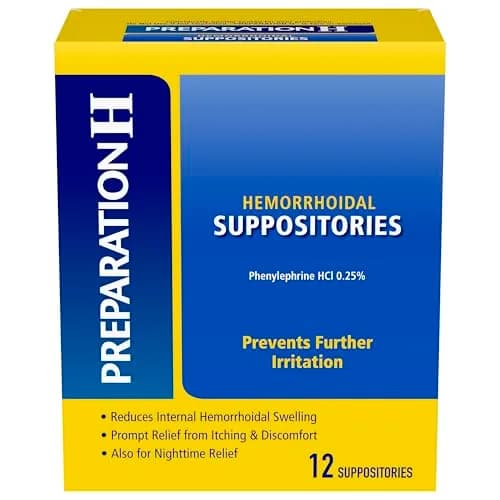 Preparation H Hemorrhoid Suppositories 12 Count | Multi-Symptom Relief for Internal Hemorrhoids thumbnail 1