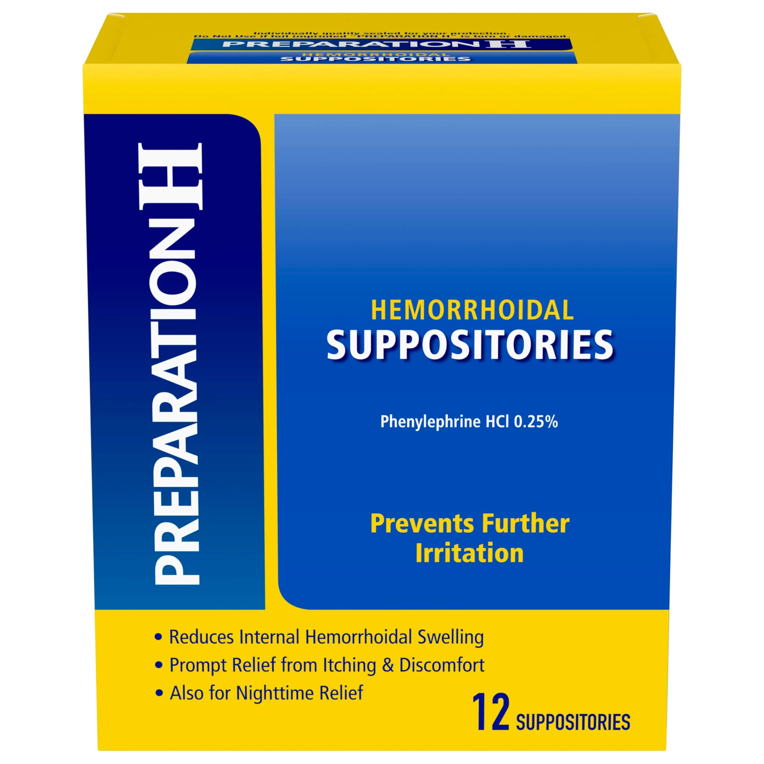 Preparation H Hemorrhoid Suppositories 12 Count | Multi-Symptom Relief for Internal Hemorrhoids