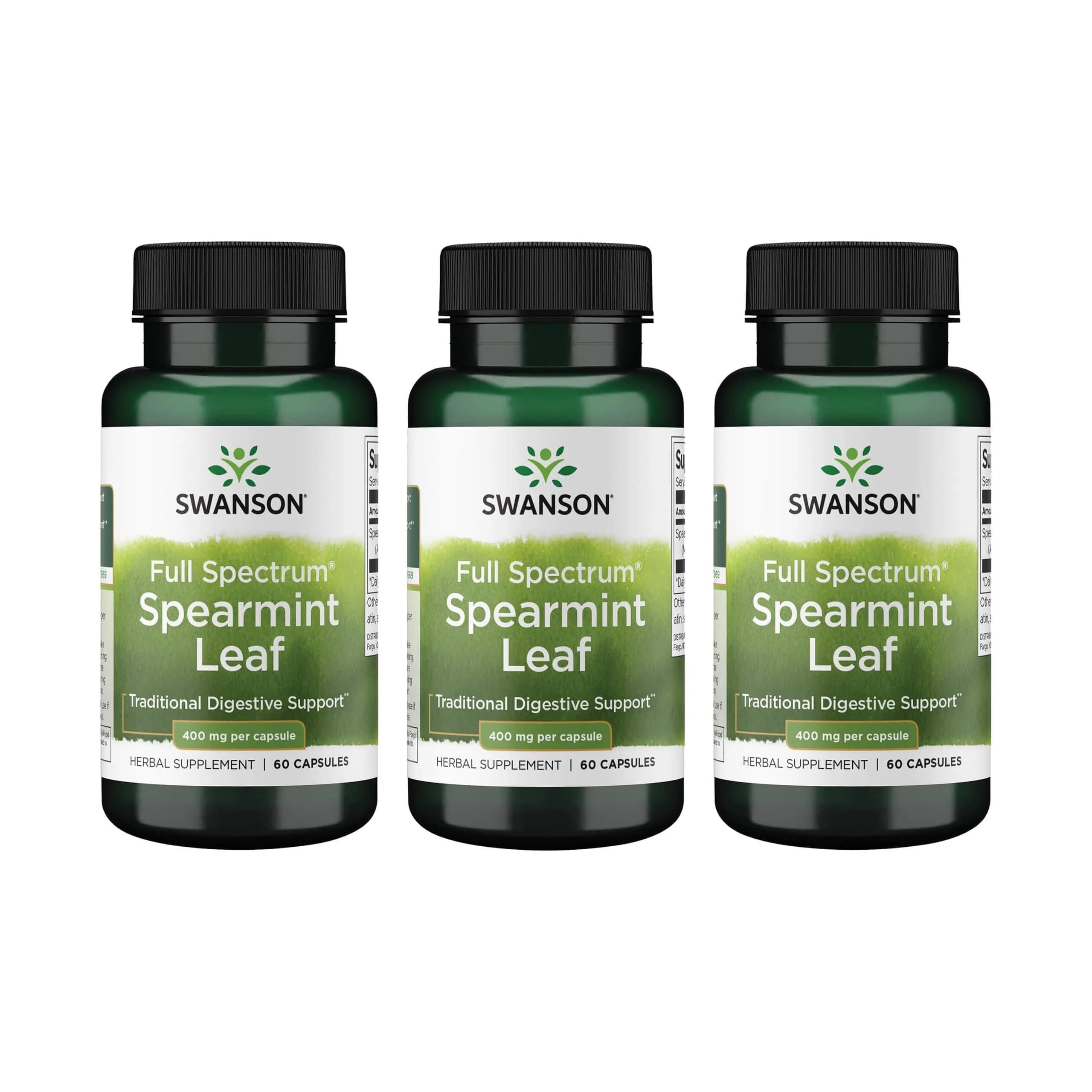 Swanson Full Spectrum Spearmint Leaf Capsules 400 mg (180 Count, 3 Pack) | Digestive Health Support