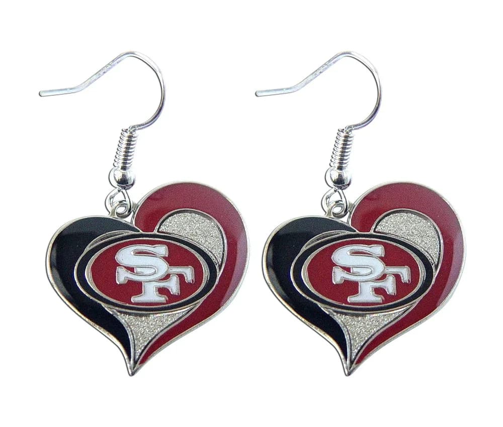 aminco NFL San Francisco 49ers Swirl Heart Earrings | Hypoallergenic, Lightweight, Officially Licensed - main product image
