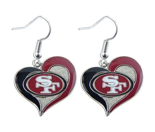 aminco NFL San Francisco 49ers Swirl Heart Earrings | Hypoallergenic, Lightweight, Officially Licensed thumbnail 1