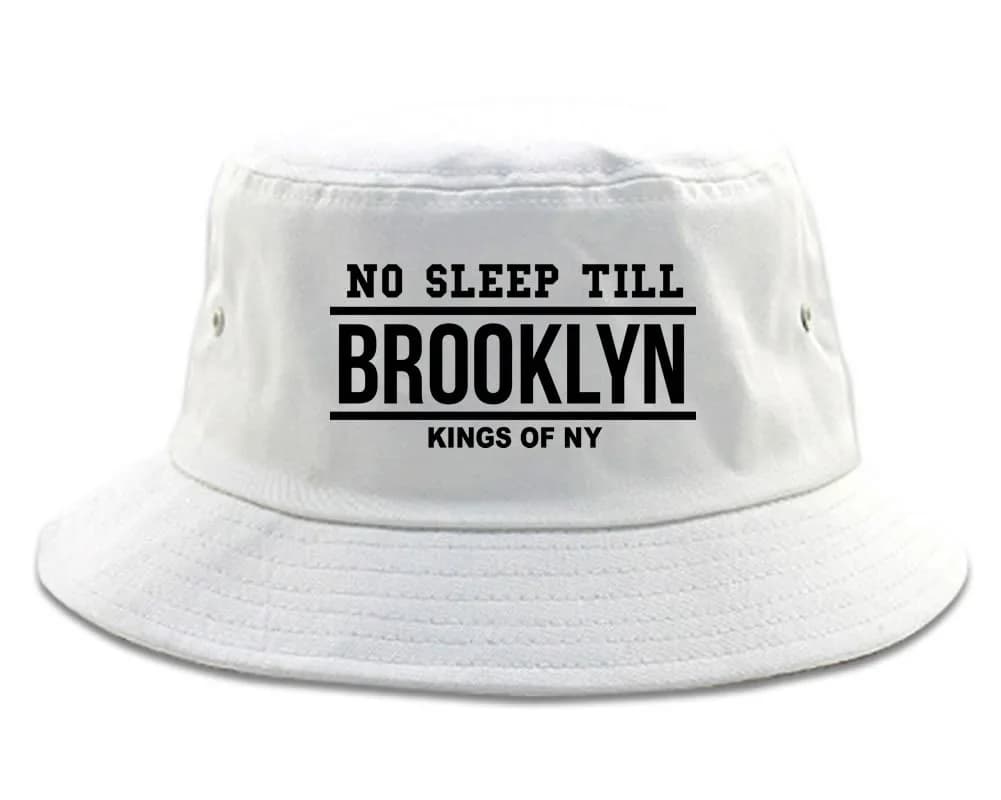 Kings Of NY No Sleep Till Brooklyn Bucket Hat White | Classic Cotton Sun Protection (70-120 chars)
