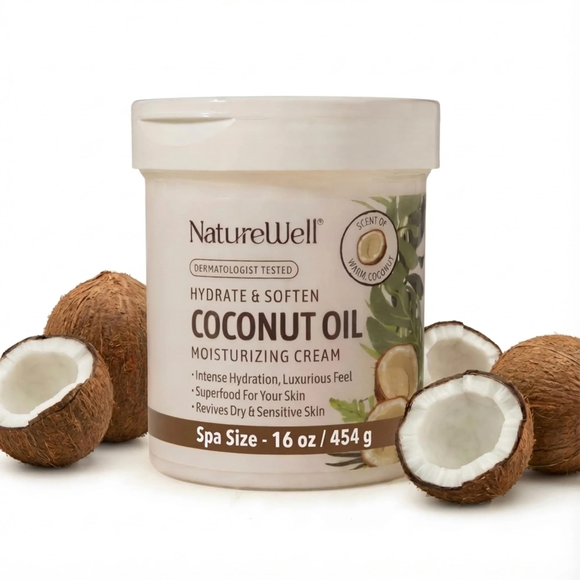 NATURE WELL Lavender Body Cream 473ml (16 Oz) | Dermatologist Tested for Dry & Sensitive Skin — Coconut / 16 Ounce