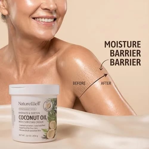 NATURE WELL Extra Virgin Coconut Oil Moisturizing Cream 473ml (16 Ounce) | Deep Hydration for Dry Skin thumbnail 6