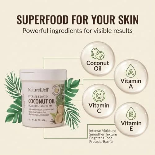 NATURE WELL Extra Virgin Coconut Oil Moisturizing Cream 473ml (16 Ounce) | Deep Hydration for Dry Skin thumbnail 2
