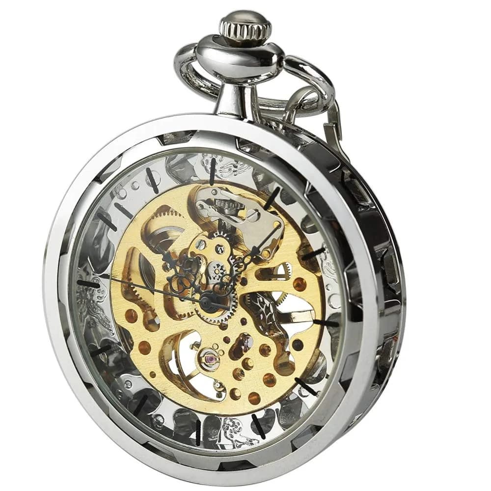 VIGOROSO Mens Classic Steampunk Pocket Watch Gold Skeleton Hand Wind Mechanical Watches in Box | Unique Skeleton Dial, Hand-Wound, 30H Power