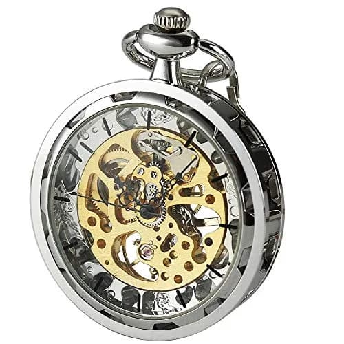VIGOROSO Mens Classic Steampunk Pocket Watch Gold Skeleton Hand Wind Mechanical Watches in Box | Unique Skeleton Dial, Hand-Wound, 30H Power thumbnail 1