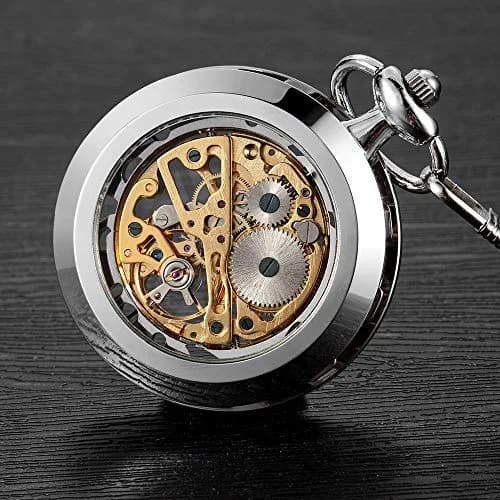 VIGOROSO Mens Classic Steampunk Pocket Watch Gold Skeleton Hand Wind Mechanical Watches in Box | Unique Skeleton Dial, Hand-Wound, 30H Power thumbnail 4