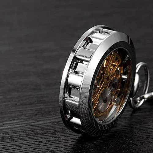 VIGOROSO Mens Classic Steampunk Pocket Watch Gold Skeleton Hand Wind Mechanical Watches in Box | Unique Skeleton Dial, Hand-Wound, 30H Power thumbnail 5