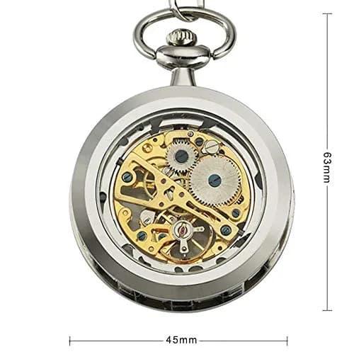 VIGOROSO Mens Classic Steampunk Pocket Watch Gold Skeleton Hand Wind Mechanical Watches in Box | Unique Skeleton Dial, Hand-Wound, 30H Power thumbnail 2