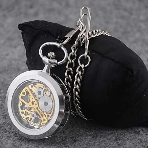 VIGOROSO Mens Classic Steampunk Pocket Watch Gold Skeleton Hand Wind Mechanical Watches in Box | Unique Skeleton Dial, Hand-Wound, 30H Power thumbnail 3